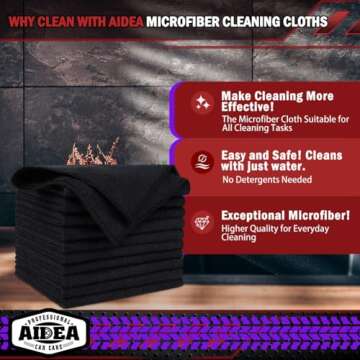 AIDEA Microfiber Cleaning Cloths Black 20PK, Microfiber Towels for Cars, Premium Car Cloth, Dusting ...