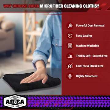 AIDEA Microfiber Cleaning Cloths Black 20PK, Microfiber Towels for Cars, Premium Car Cloth, Dusting Cloth Lint Free Cleaning Rags for SUVs, House, Kitchen, Window, Workshops,12×12"