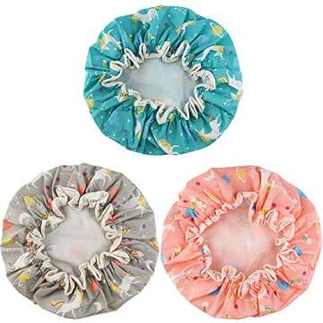 Shower Caps 3 PACK - Adjustable Double Layered Waterproof Shower Cap (Multi-color)