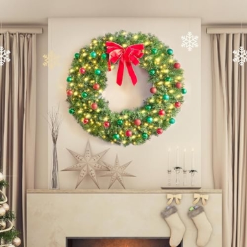 Yaheetech 48in Pre-lit Christmas Wreath with 200 Lights