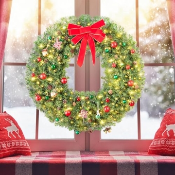 Yaheetech 48in Pre-lit Christmas Wreath with 200 Lights