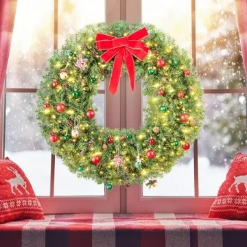 Yaheetech 48in Pre-lit Christmas Wreath with 200 Lights