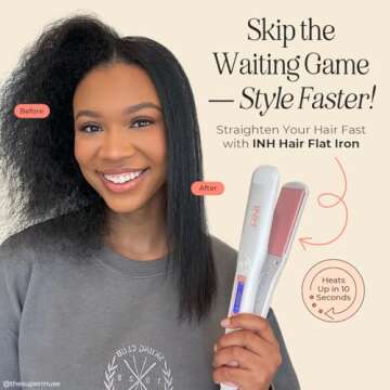 INH Hair Straightener Flat Iron | Ceramic 1.25" Dual Plate One Pass Flat Iron 450 Degrees for Profes...