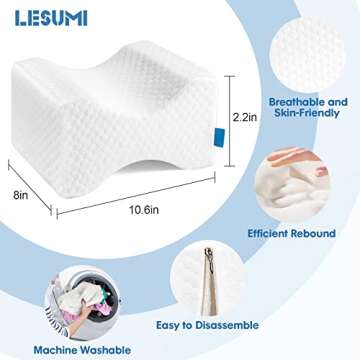 LESUMI Memory Foam Knee Pillow, Sleeping Leg Pillow, for Side Sleepers & Pregnant Women - for Spinal...
