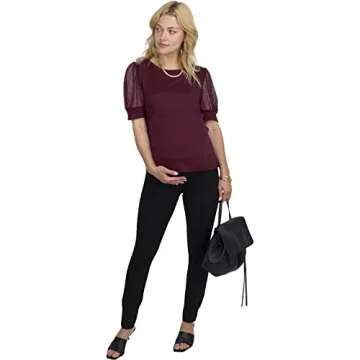 Short-Sleeve Maternity Work & Casual Top - Maternity Office Wear - Scoop Neck Maternity Blouse Shirt for Women