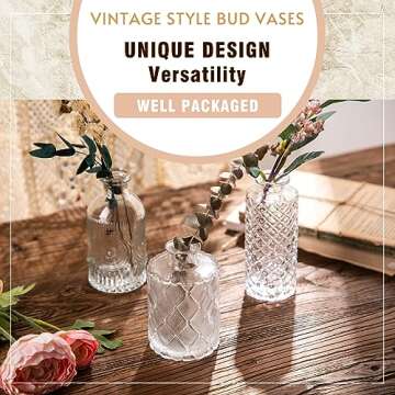 WILDMOS Glass Bud Vase Set of 3, Small Flower Vases for Decorative, Gradient Glass and Embossed Styl...