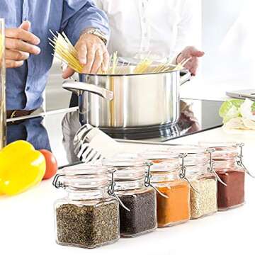 KAMOTA Glass Jars With Lids, 30 pack of 3.5 oz small glass jars for storage spice herbal condiments with leak-proof rubber gaskets and airtight hinged lids, 280 labels and 2 silicone funnels…