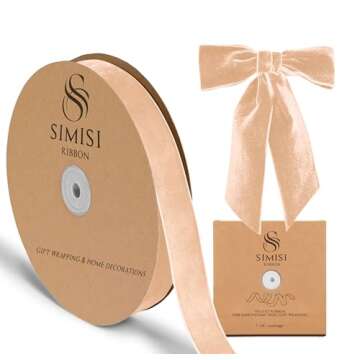 Champagne Velvet Ribbon 1'' 25 Yards for Crafting, Gift Wrapping and Home Decor