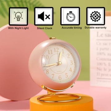 Elegant SHISEDECO Small Non-Ticking Alarm Clock for Chic Decor