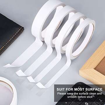 Rouceyxin Double-Sided Tape for Crafts, 8 Rolls Double Side Adhesive Tape for Arts, Card Making, Scrapbooking, DIY and Paper Backing (Width: 8 mm/10 mm/12mm/15mm)