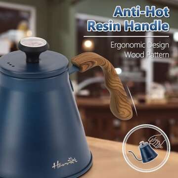 Gooseneck Kettle, Harriet 37oz Pour Over Kettle with Thermometer, Coffee kettle for Stovetop, Stainl...
