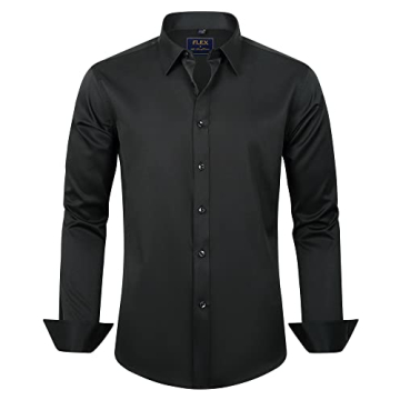 J.VER Men's Wrinkle-Free Dress Shirt - Black Long Sleeve Button Down