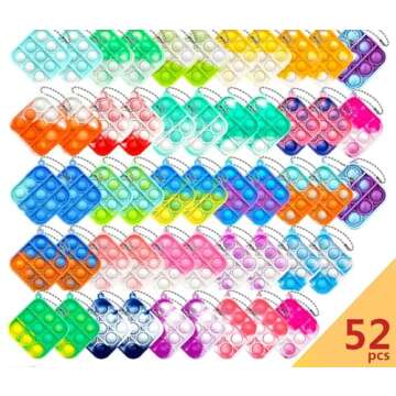 Antyd 52 Pcs Mini Push pop Keychain Bubble Squeeze Sensory Fidget Toys, Anxiety Stress Reliever Hand Toys,Party Favors Supplies Idea Gifts for Kids Adults…
