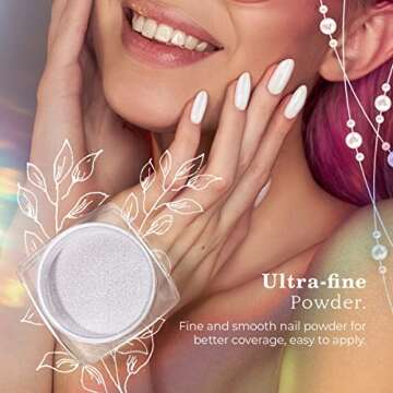 PrettyDiva Chrome Nail Powder - 7 Colors White Pearl Chrome Nail Powder Set, Aurora Pearl Chrome Nail Powder White Chrome Powder Iridescent Nails Metallic Powder Manicure Pigment