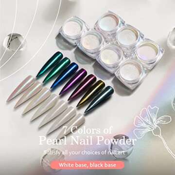 PrettyDiva Chrome Nail Powder - 7 Colors White Pearl Chrome Nail Powder Set, Aurora Pearl Chrome Nail Powder White Chrome Powder Iridescent Nails Metallic Powder Manicure Pigment