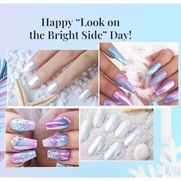 PrettyDiva Chrome Nail Powder - 7 Colors White Pearl Chrome Nail Powder Set, Aurora Pearl Chrome Nail Powder White Chrome Powder Iridescent Nails Metallic Powder Manicure Pigment