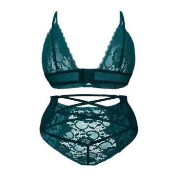 Ella Lust Women Valentines Lingerie Set - Sexy Plus Size Crushed Velvet Mesh Lace Up Exotic Halter B...