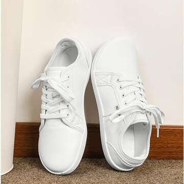RYNKOMA Men's Women's Leather Wide Toe Barefoot Dress Sneakers Lace-Up Minimalist Zero Drop Lightweight Comfortable Oxford Shoes Summer Outdoor Travel Walking Driving Shoes (White,7,Men,5)