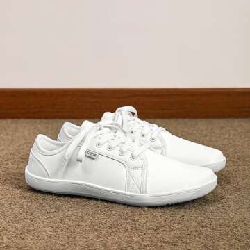 RYNKOMA Men's Women's Leather Wide Toe Barefoot Dress Sneakers Lace-Up Minimalist Zero Drop Lightweight Comfortable Oxford Shoes Summer Outdoor Travel Walking Driving Shoes (White,7,Men,5)