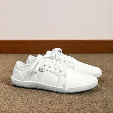 RYNKOMA Men's Women's Leather Wide Toe Barefoot Dress Sneakers Lace-Up Minimalist Zero Drop Lightweight Comfortable Oxford Shoes Summer Outdoor Travel Walking Driving Shoes (White,7,Men,5)