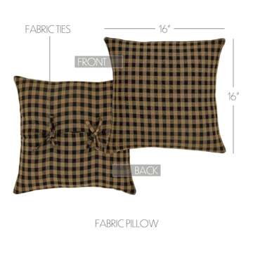 VHC Brands, Black Check, Cotton, 16x16, Fabric Pillow, Black