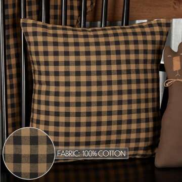 VHC Brands, Black Check, Cotton, 16x16, Fabric Pillow, Black