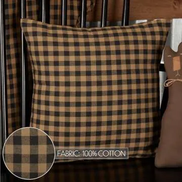 VHC Brands, Black Check, Cotton, 16x16, Fabric Pillow, Black