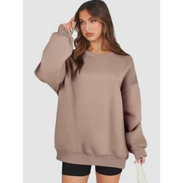 ATHMILE Women's Fashion Oversized Sweatshirt Crewneck Fleece Long Sleeve Pullover Hoodies Tops Fall ...