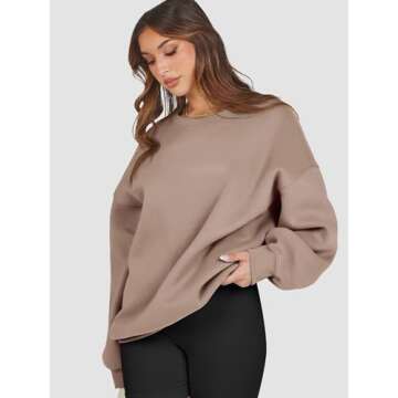 ATHMILE Women's Fashion Oversized Sweatshirt Crewneck Fleece Long Sleeve Pullover Hoodies Tops Fall Outfits 2024 Clothes-M