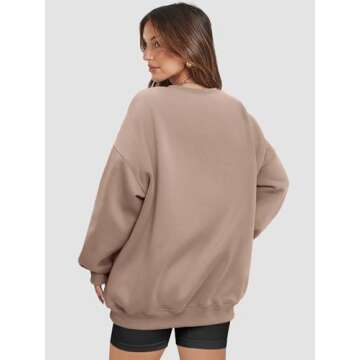 ATHMILE Women's Fashion Oversized Sweatshirt Crewneck Fleece Long Sleeve Pullover Hoodies Tops Fall Outfits 2024 Clothes-M