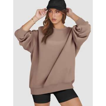 ATHMILE Women's Fashion Oversized Sweatshirt Crewneck Fleece Long Sleeve Pullover Hoodies Tops Fall Outfits 2024 Clothes-M
