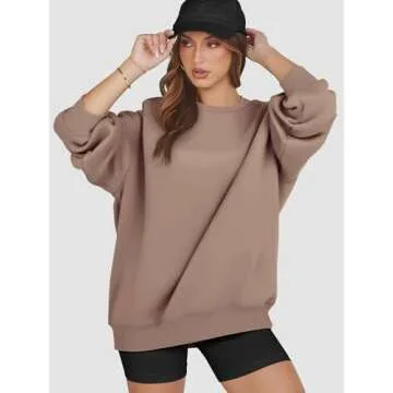 ATHMILE Women's Fashion Oversized Sweatshirt Crewneck Fleece Long Sleeve Pullover Hoodies Tops Fall Outfits 2024 Clothes-M