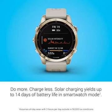 Garmin fenix 7S Sapphire Solar, Smaller adventure smartwatch, with Solar Charging Capabilities, Rugged watch with GPS, touchscreen, wellness features, cream gold titanium with light sand band