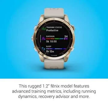 Garmin fenix 7S Sapphire Solar, Smaller adventure smartwatch, with Solar Charging Capabilities, Rugged watch with GPS, touchscreen, wellness features, cream gold titanium with light sand band