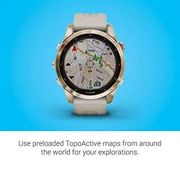 Garmin fenix 7S Sapphire Solar, Smaller adventure smartwatch, with Solar Charging Capabilities, Rugged watch with GPS, touchscreen, wellness features, cream gold titanium with light sand band