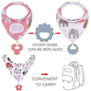 vuminbox Baby Bandana Drool Bibs 6-Pack and Teething Toys 6-Pack Made with 100% Organic Cotton, Absorbent and Soft Unisex (Multicolor)