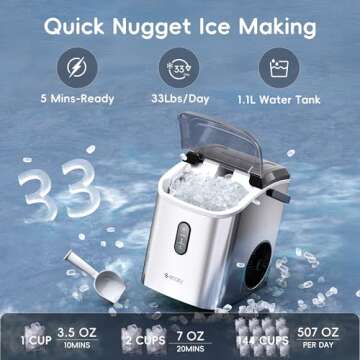 ecozy Nugget Ice Maker Countertop with Handle - 33 lbs Ice Daily, Self-Cleaning Portable Ice Machine
