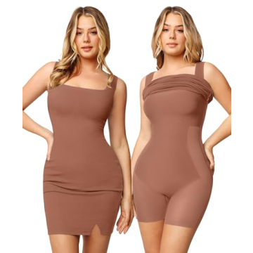 Popilush 8 in 1 Bodycon Dress - Shapewear Mini Slit for Women 2024 Brown