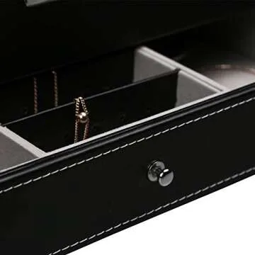 Ogrmar 12 Slot PU Leather Lockable Watch Storage Boxes, Men & Women Jewelry Display Drawer Case, 2-tier Organizer Watch Showcase with Glass Lid (Black)