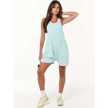 ANRABESS Womens Summer Casual Sleeveless Romper Loose Spaghetti Strap Overalls Shorts Jumpsuit with ...