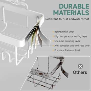 Veken Adhesive Shower Caddy 6-Pack,Heavy Weight Bearing,Large Wall Mounted Shower Shelves Rack,Organizer Storage Accessories with Soap Dish&Toothbrush Holder,Ideal for Bathroom,Home&Kitchen,White