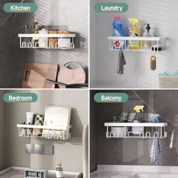 Veken Adhesive Shower Caddy 6-Pack,Heavy Weight Bearing,Large Wall Mounted Shower Shelves Rack,Organizer Storage Accessories with Soap Dish&Toothbrush Holder,Ideal for Bathroom,Home&Kitchen,White