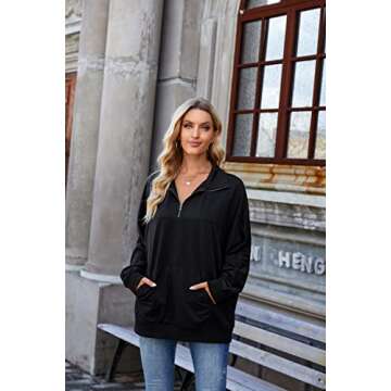 BMJL Women's Oversized Sweatshirt Quarter Zip Pullover Batwing Long Sleeve Sweatshirts(M,Black004)