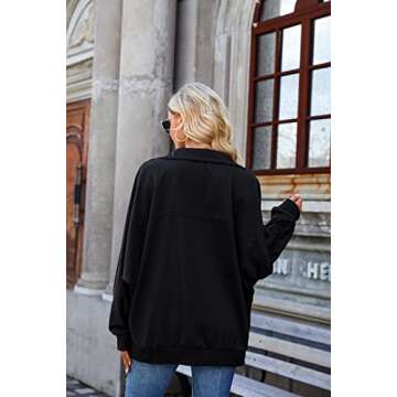 BMJL Women's Oversized Sweatshirt Quarter Zip Pullover Batwing Long Sleeve Sweatshirts(M,Black004)