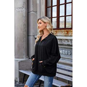 BMJL Women's Oversized Sweatshirt Quarter Zip Pullover Batwing Long Sleeve Sweatshirts(M,Black004)