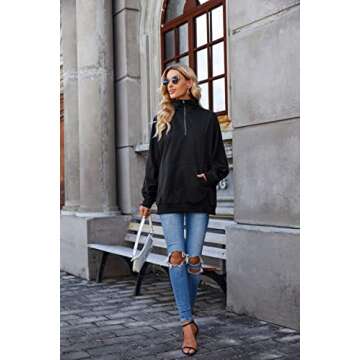 BMJL Women's Oversized Sweatshirt Quarter Zip Pullover Batwing Long Sleeve Sweatshirts(M,Black004)