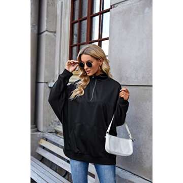 BMJL Women's Oversized Sweatshirt Quarter Zip Pullover Batwing Long Sleeve Sweatshirts(M,Black004)