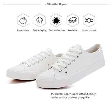 Adokoo Women's Fashion Sneakers PU Leather Casual Shoes White Tennis Shoes(US7, White)