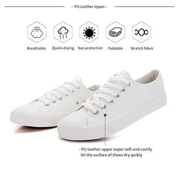 Adokoo Women's Fashion Sneakers PU Leather Casual Shoes White Tennis Shoes(US7, White)