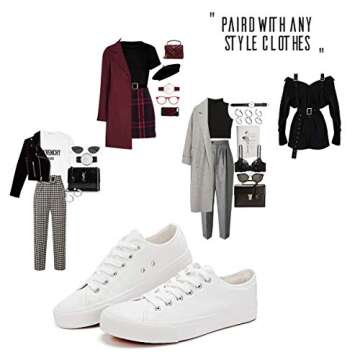 Adokoo Women's Fashion Sneakers PU Leather Casual Shoes White Tennis Shoes(US7, White)